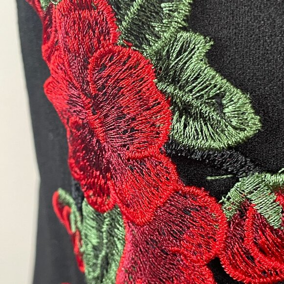 Vintage 90s Vampy Slip Dress Small 3D Floral Gothic Rose Bodycon Party Cocktail - Picture 7 of 11